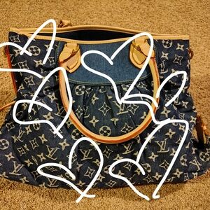 Big Denim Monogram Tote with Tan Trim
